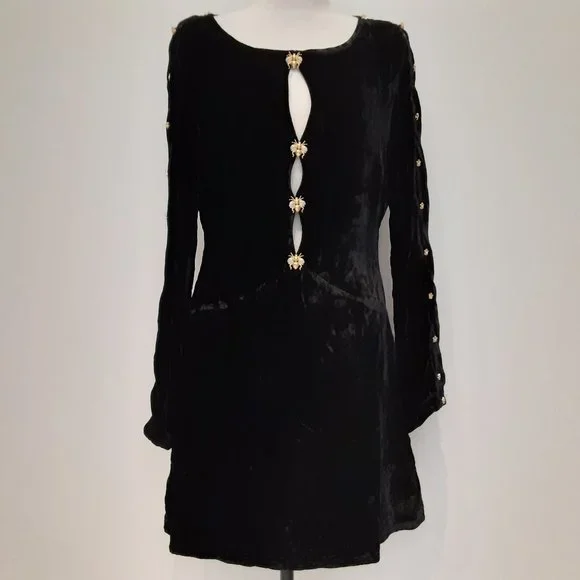 NWT FOR LOVE & LEMONS BLACK VELVET BEATRIX MINI DRESS - Picture 4 of 10